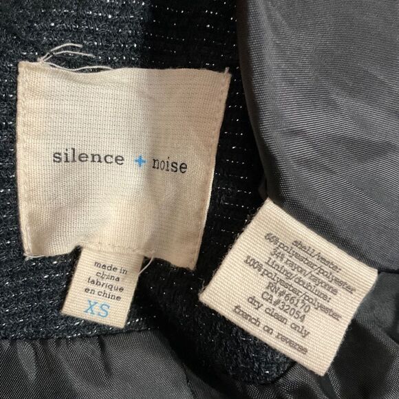 Silence + Noise Black Silver Striped Capped Sleeve Open Front Blazer Jacket XS - Picture 4 of 4